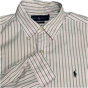 Ralph‎ Lauren Classic Fit Pink & Black Striped Button-Down Shirt X-Large Preppy